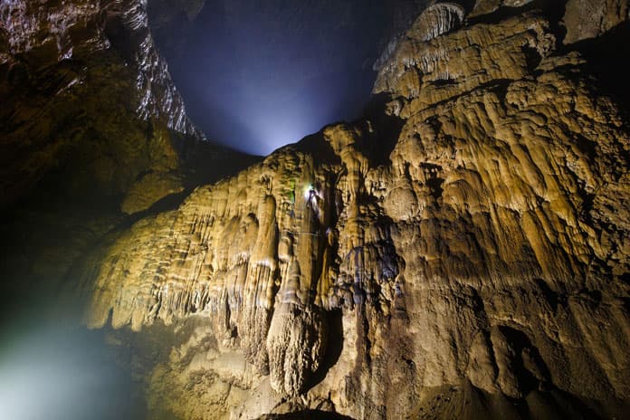 The Great Wall of Vietnam with the height of 90m at the end of Son Doong Cave.