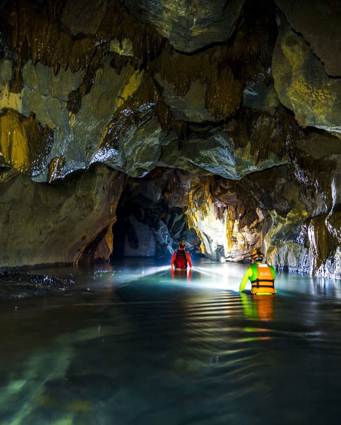 Flooded cave section below