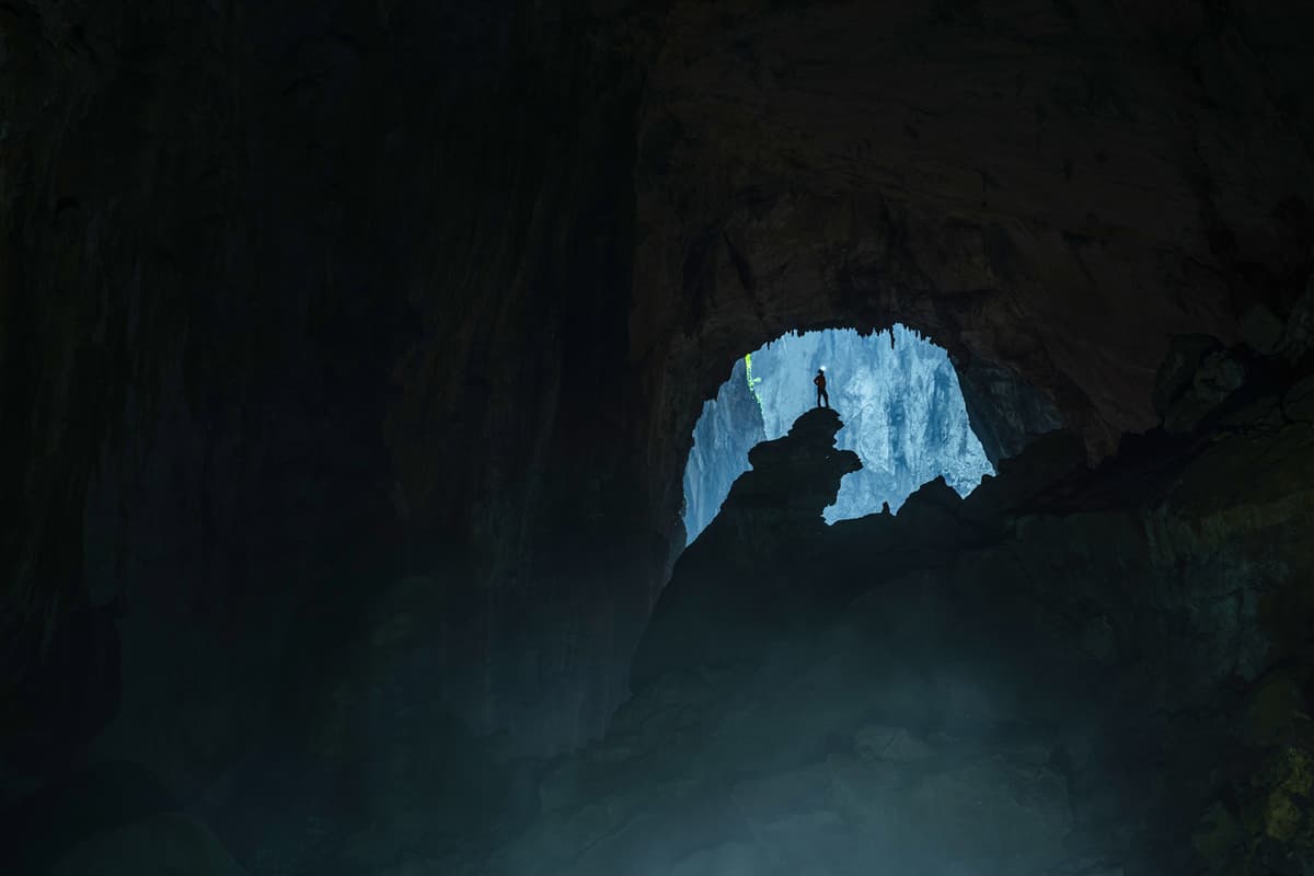 The silhouette of Hand of Dog stalagmite at Doline 1.